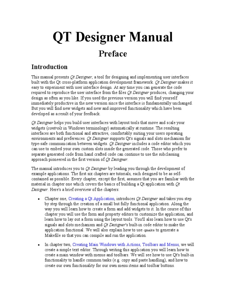 Qt Designer User Manual Overview | PDF | Button (Computing) | Page Layout