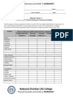 National Christian Life College: Physical Education and Health 12 WORKSHEET
