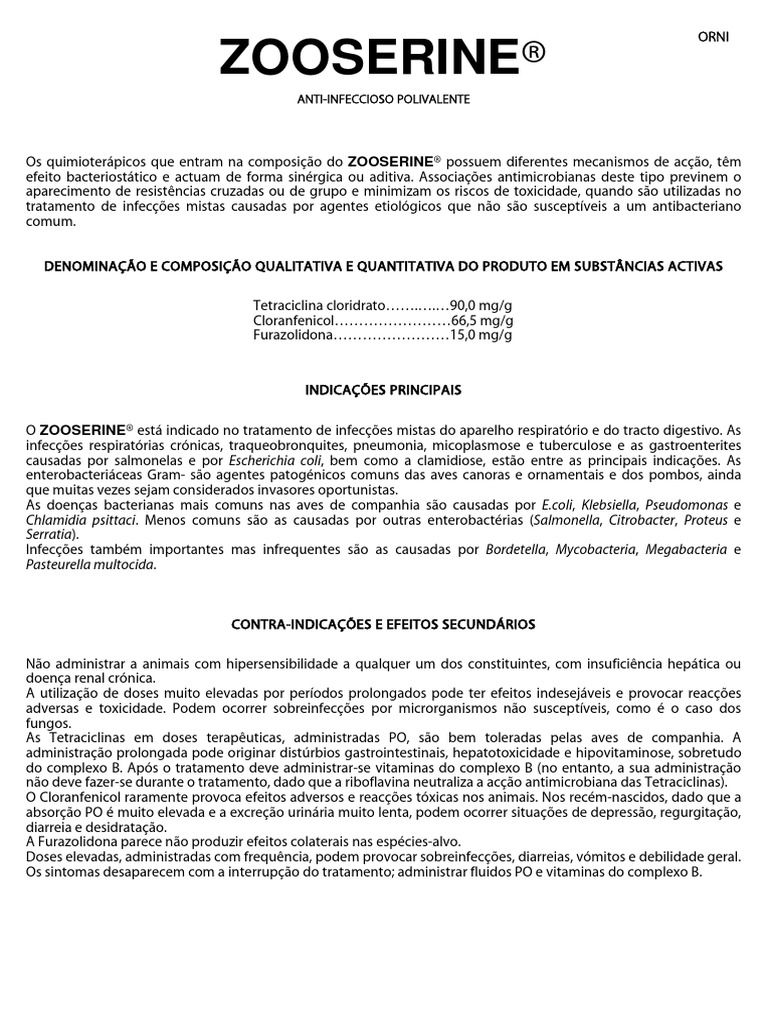 Zooserine AntiInfeccioso Polivalente Bula 2020 PDF Infecção