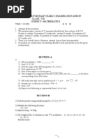 Sample Paper For Half Yearly Examination 2008-09 Class - Vii Subject-Mathematics