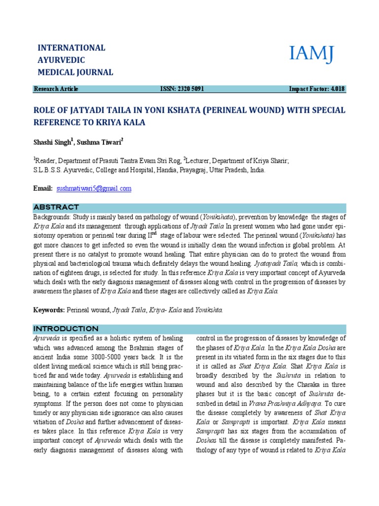International Ayurvedic Medical Journal Research Article ISSN 2320 5091 Impact Factor 4.018