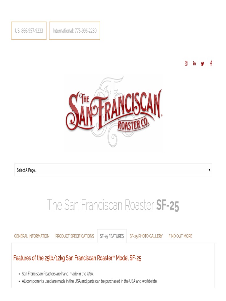 The SF25 Our 25 LB Coffee Roaster Environmentally Friendly Roaster