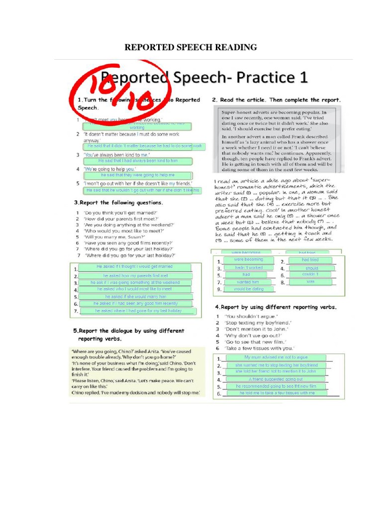 reported speech reading