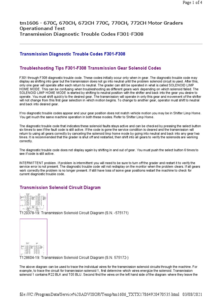 Transmission Diagnostic Trouble Codes F301F308 PDF Transmission