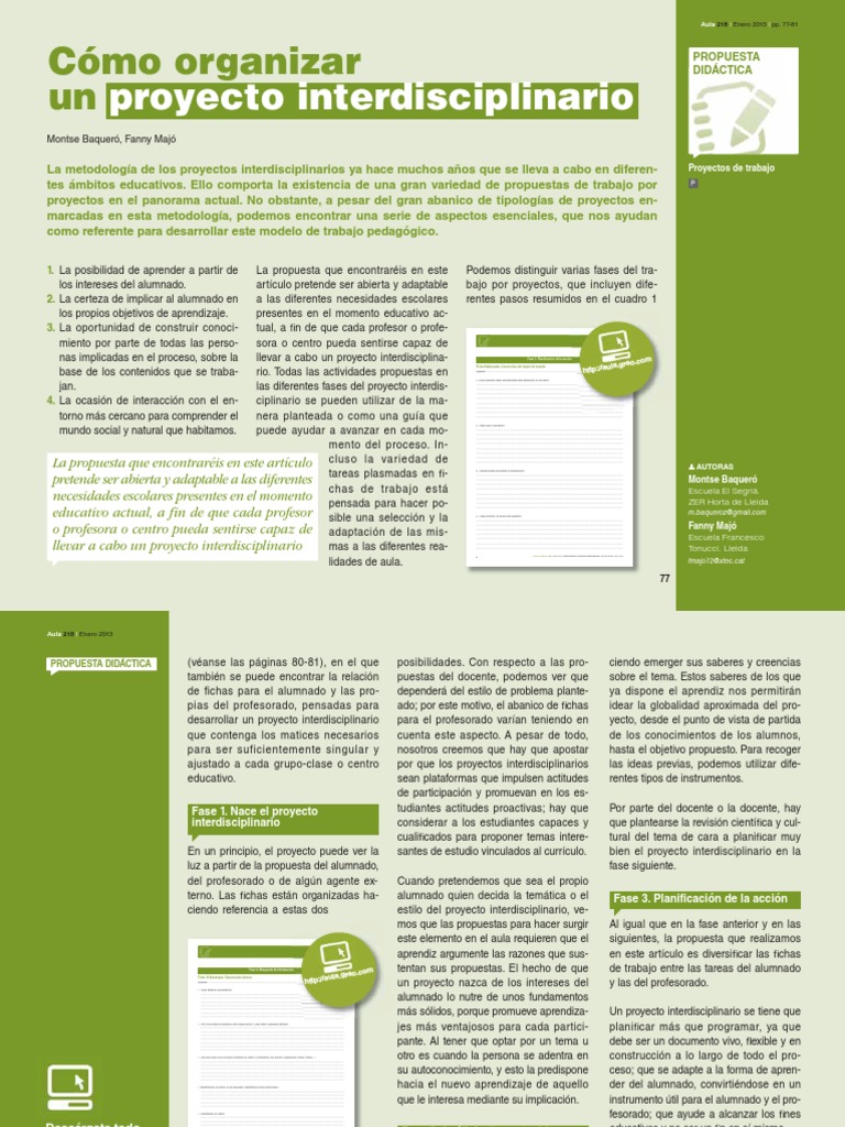 Cómo organizar proyectos interdisciplinarios | PDF | Plan de estudios ...