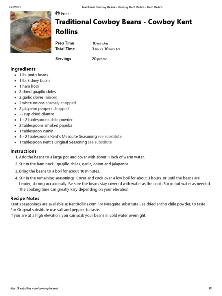 Traditional Cowboy Beans Cowboy Kent Rollins Kent Rollins PDF
