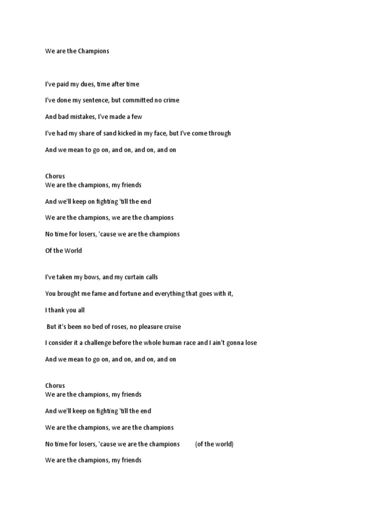 We Are The Champions Lyrics | PDF