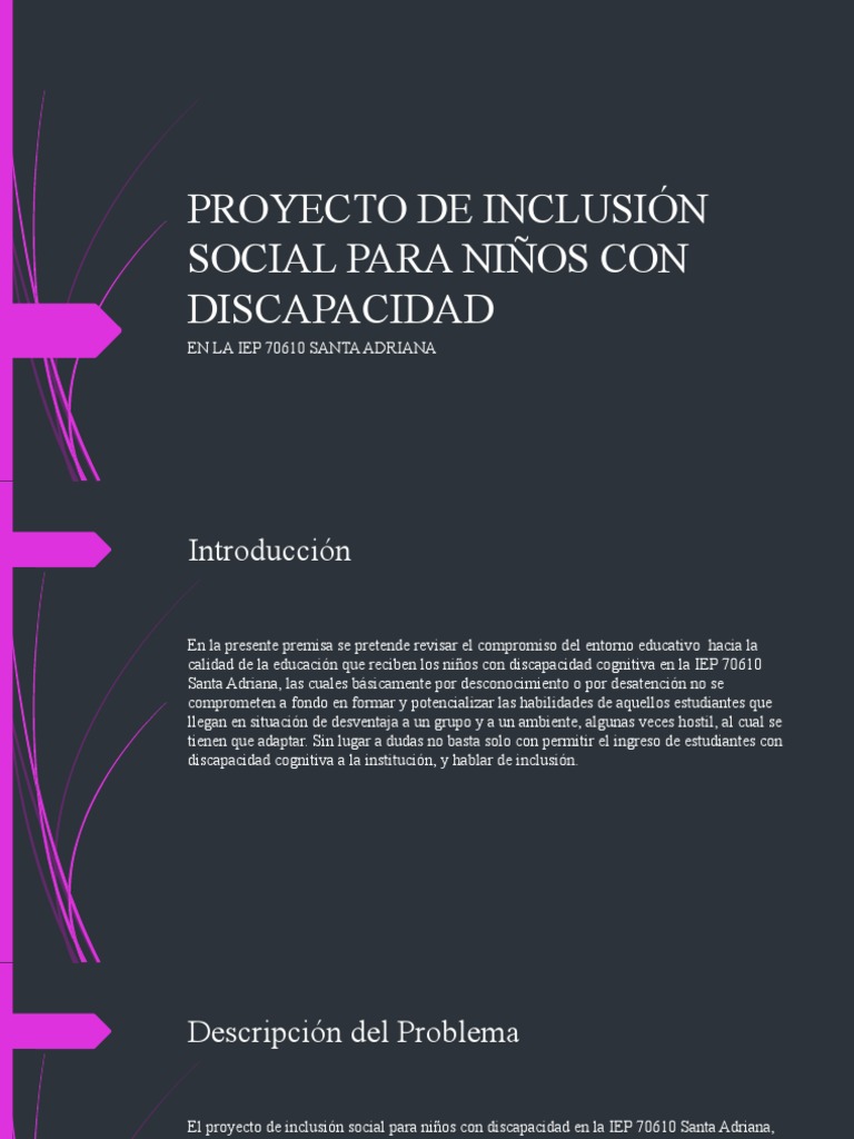 Proyecto de Inclusión para Niños con Discapacidad | PDF | Invalidez ...