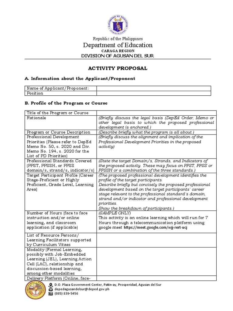 Professional Development Activity Proposal | PDF | Evaluation | Hygiene