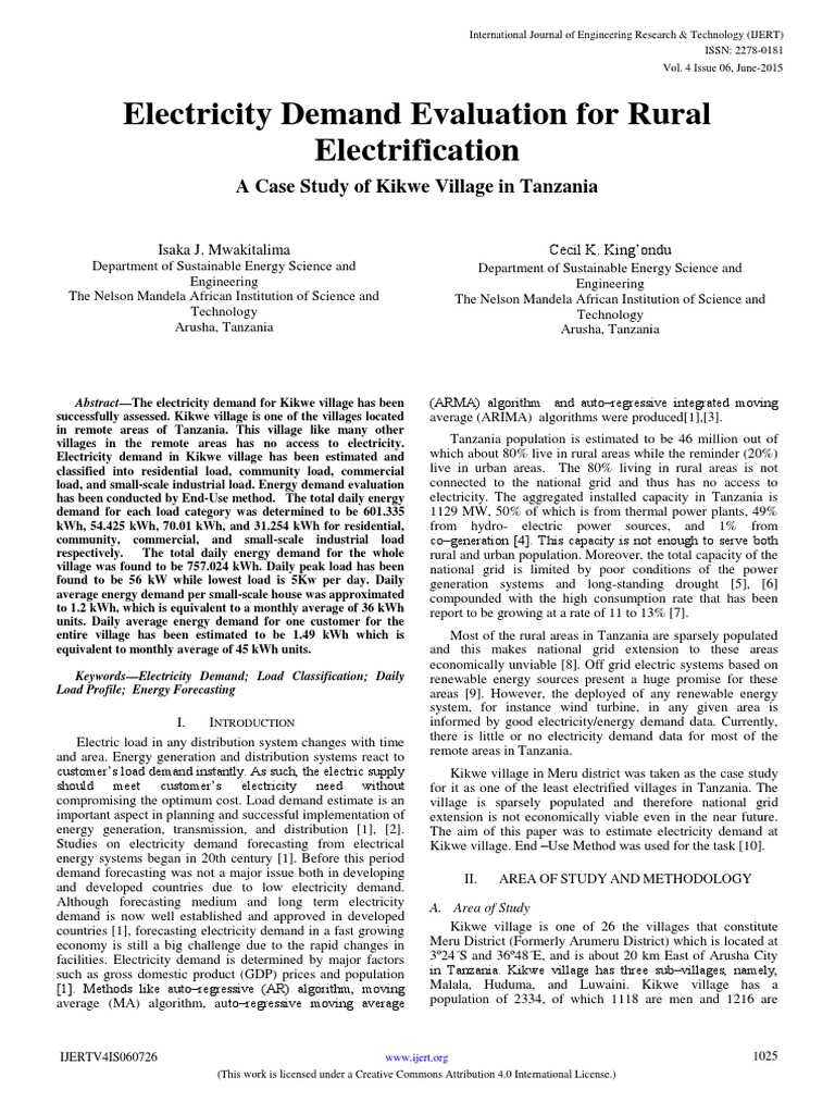 Electricity Demand in Kikwe Village, Tanzania | PDF | World Energy ...