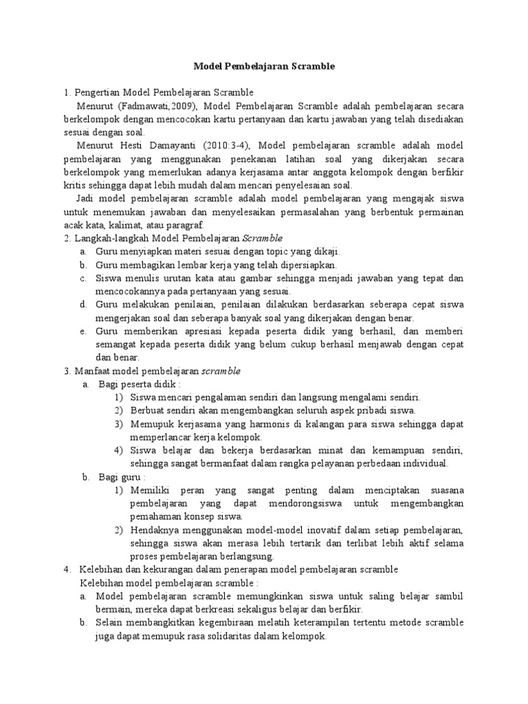 Model Pembelajaran Scramble Efektif | PDF | Seni & Disiplin Bahasa | Seni