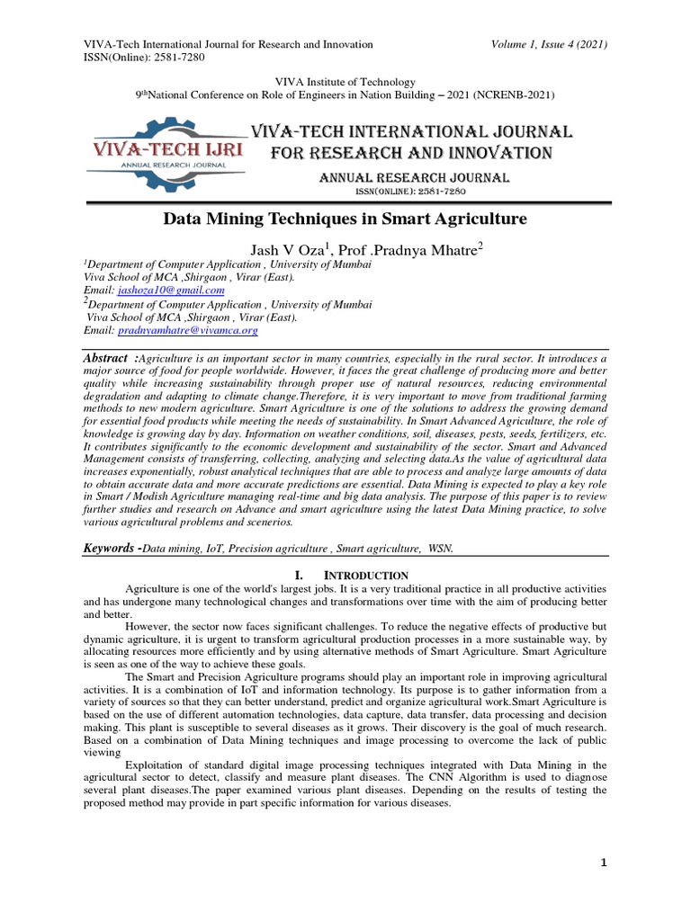 Data Mining Techniques In Smart Agriculture Pdf Agriculture