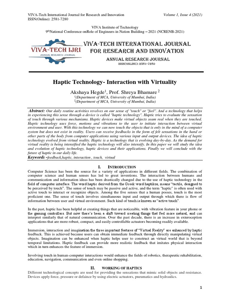 Haptic Technology - Interaction With Virtuality | PDF | Touchscreen ...