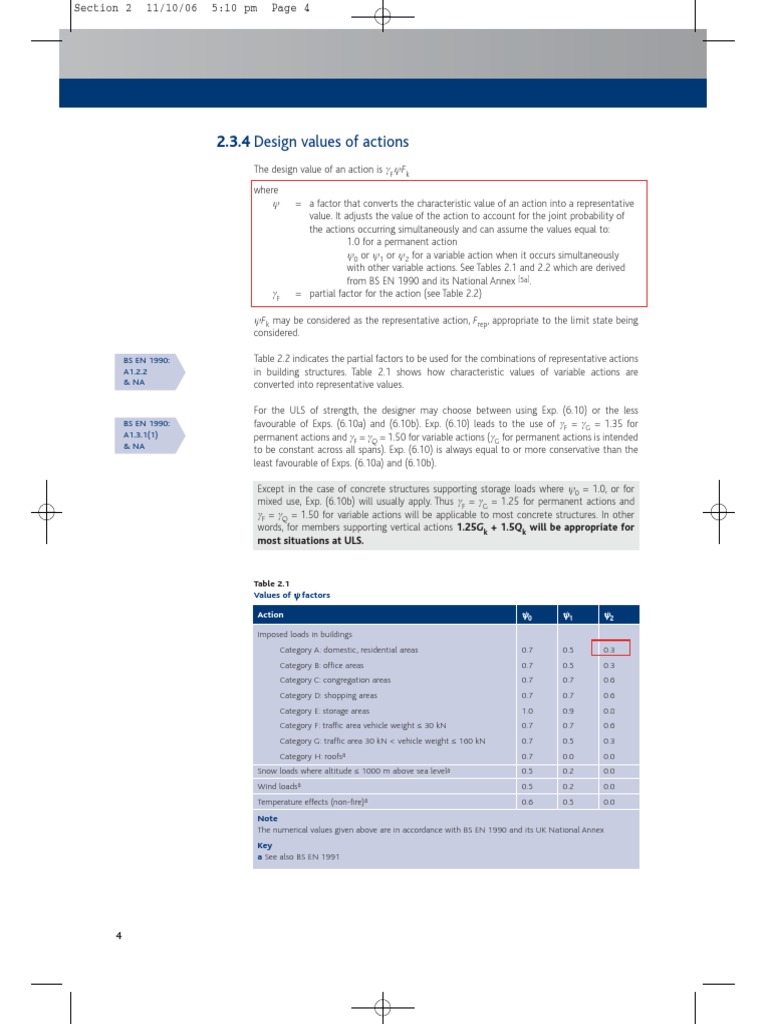 2.3.4 Design Values of Actions: BS EN 1990: A1.2.2 & Na | PDF | Applied ...