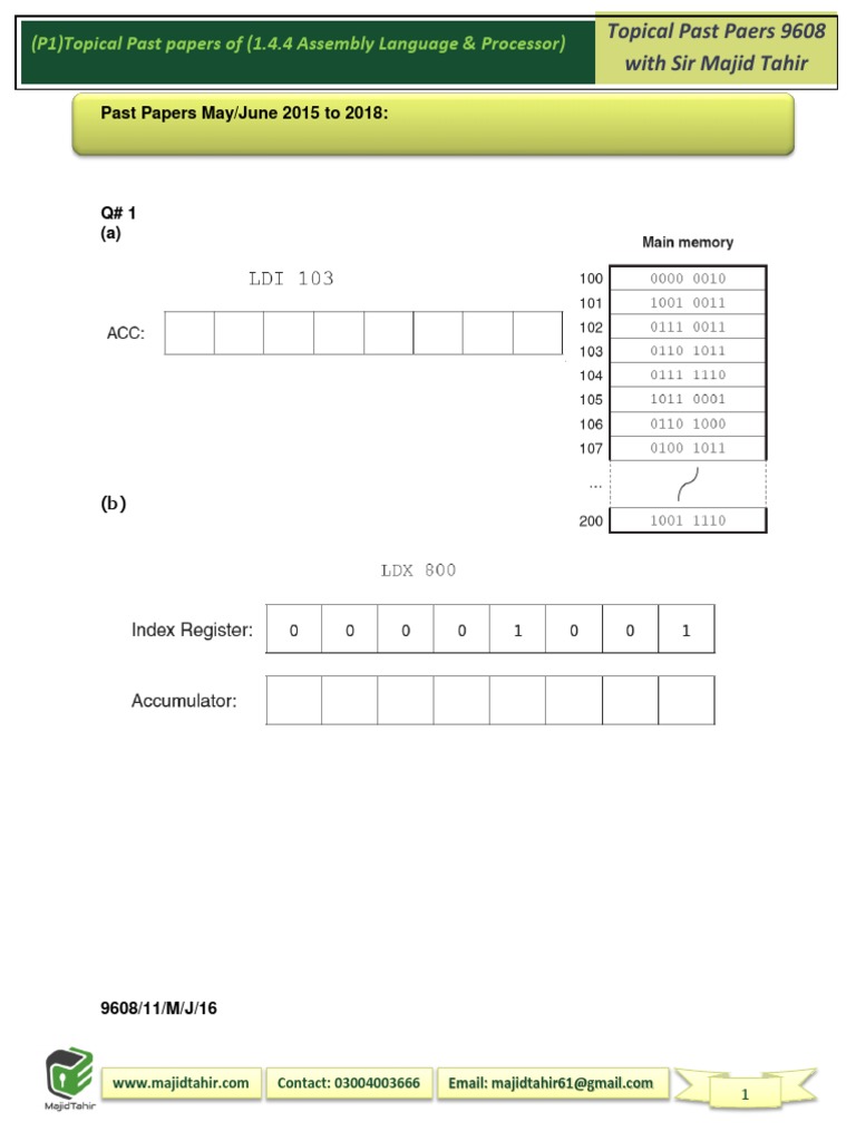 Assembly Language Past Papers 9608 | PDF | Assembly Language | Computer ...