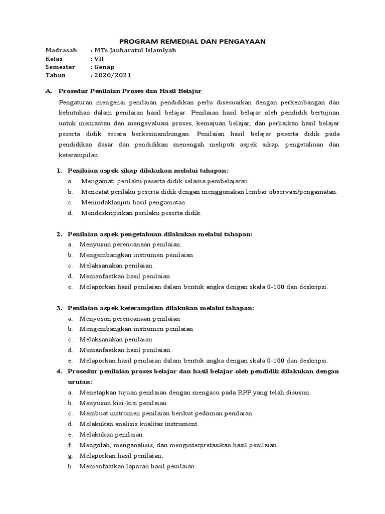 Program Remedial dan Pengayaan Kurikulum | PDF