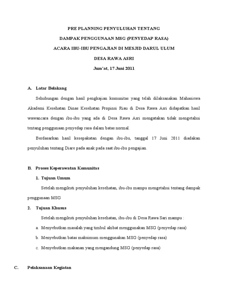 Pre Planning Penyuluhan MSG PDF