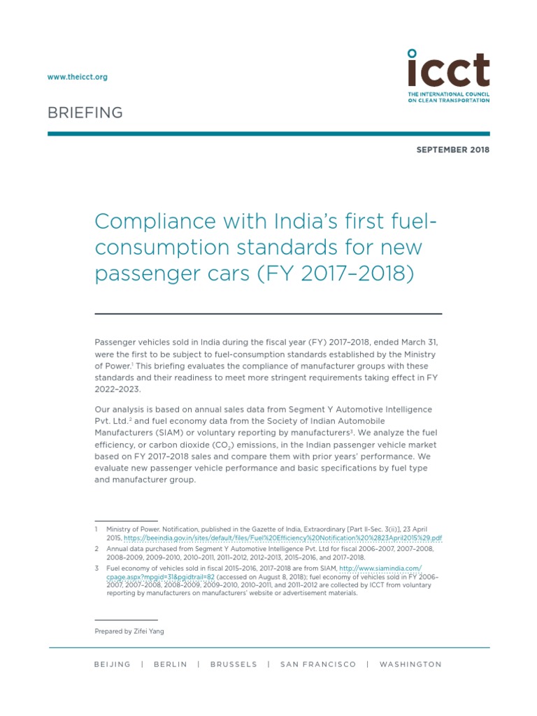 India Fuel Consumption Standards 20180925 PDF Fuel Economy In