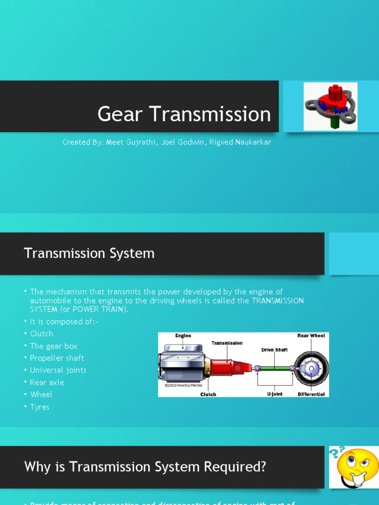 Gear Transmission Created By Meet Gujrathi, Joel Godwin, Rigved