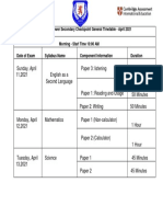 Cambridge Lower Secondary Checkpoint General Timetable