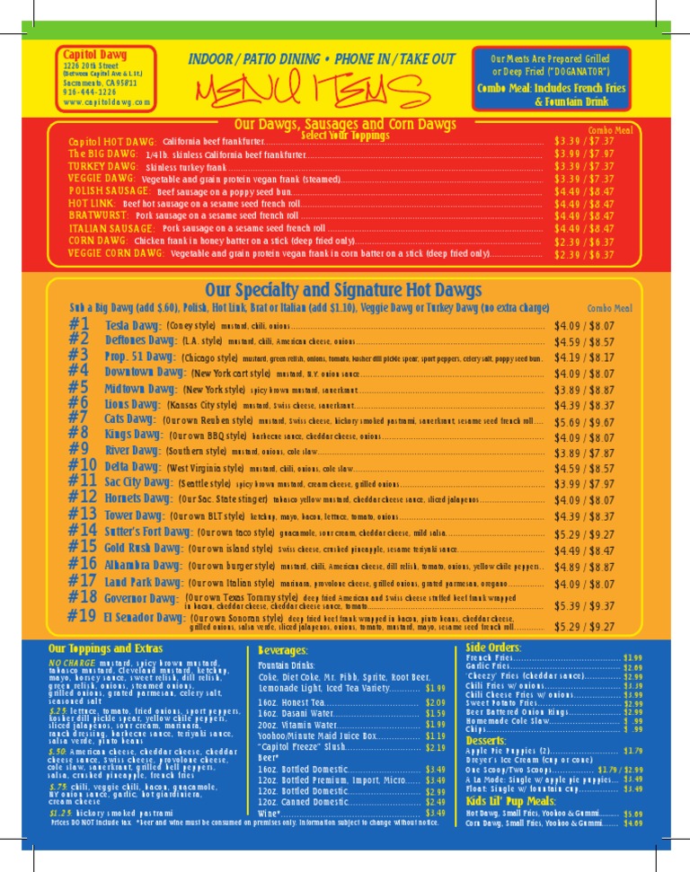 Combo Meal Options and Toppings Guide | PDF | Sausage | Hot Dog