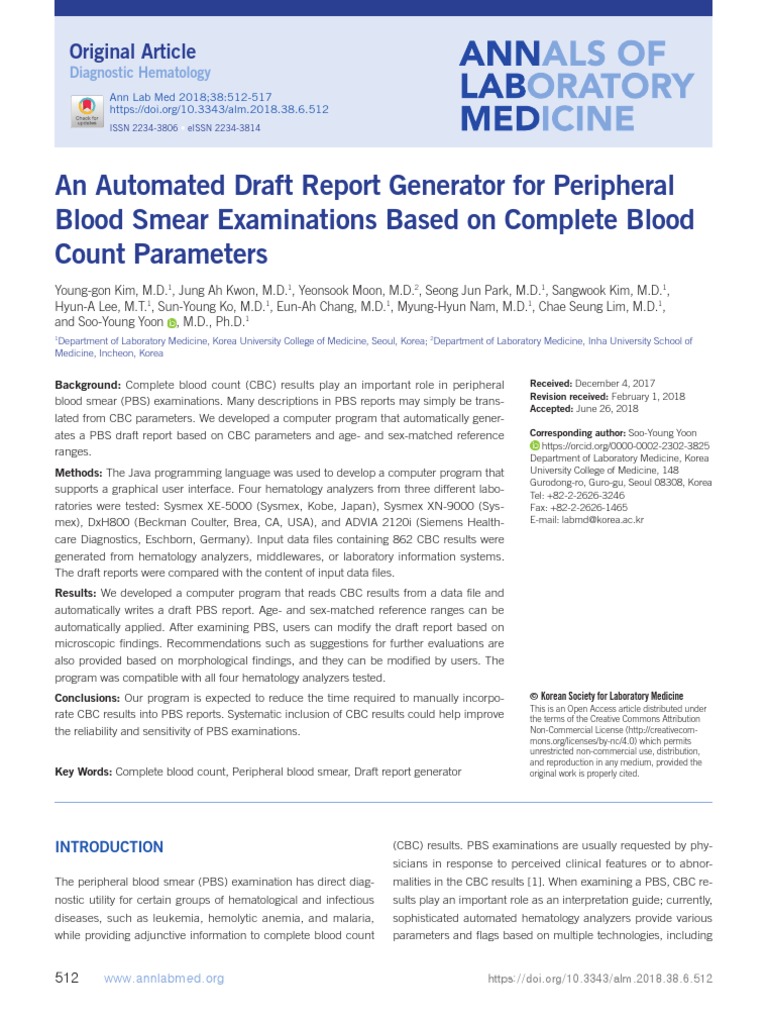 Autogenerated Blood Film Report PDF Medicine Clinical Medicine