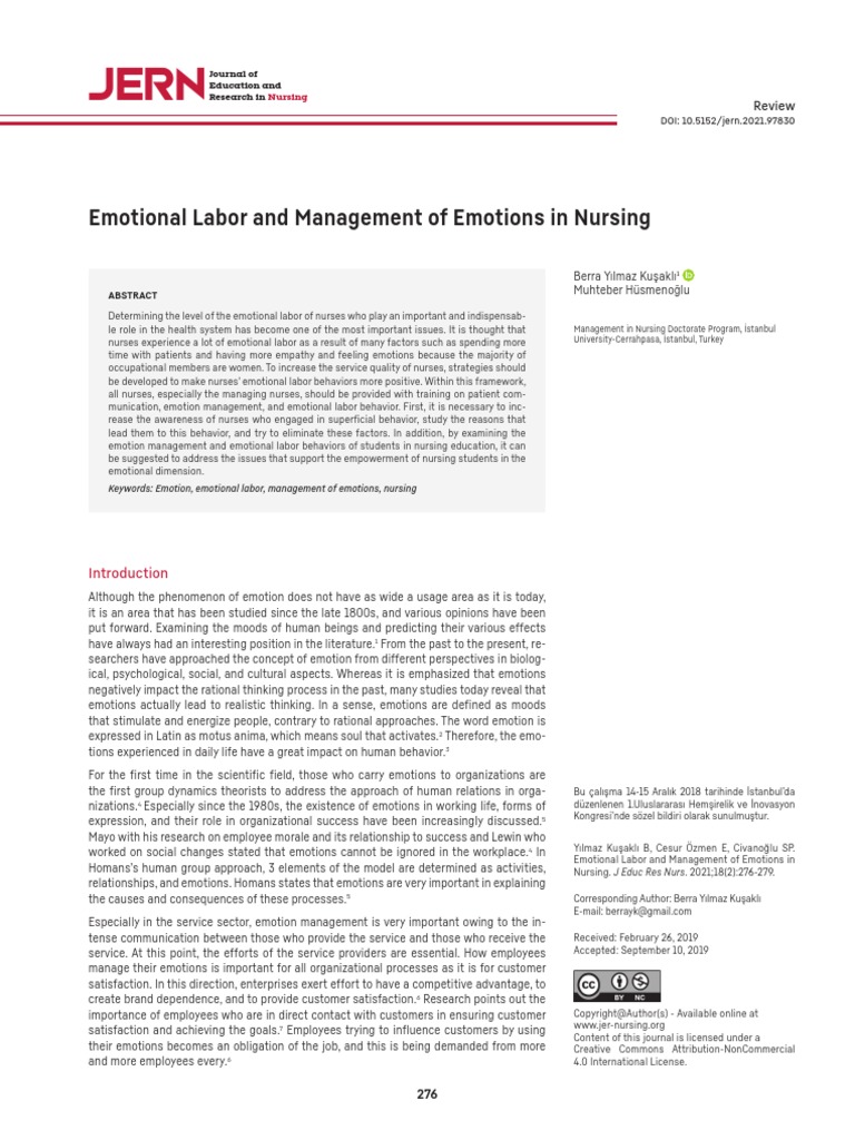 Emotional Labor and Management of Emotions in Nursing | PDF | Emotions ...