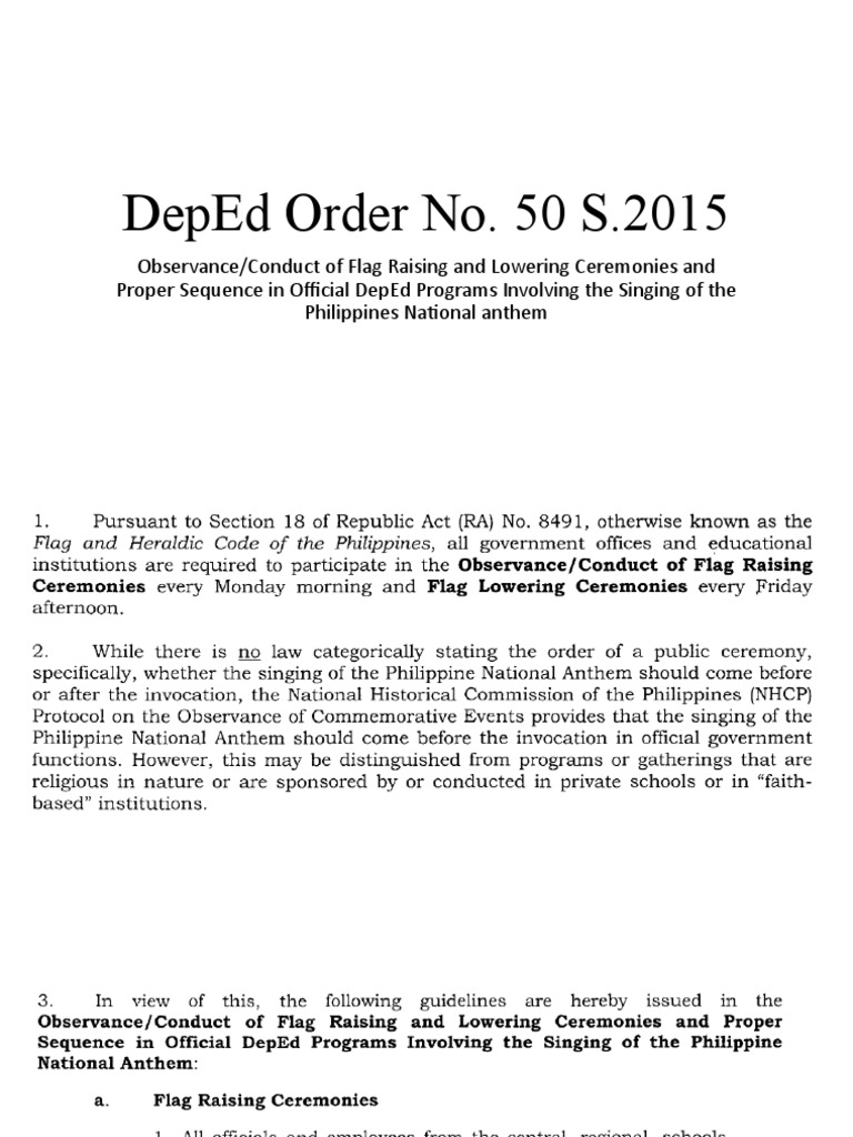 DepEd Order No. 50 S.2015 on Flag Ceremonies | PDF