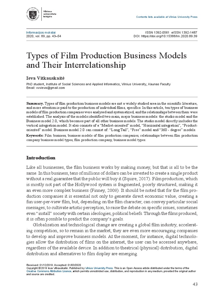 Type of Film Production Business Model PDF Business Model