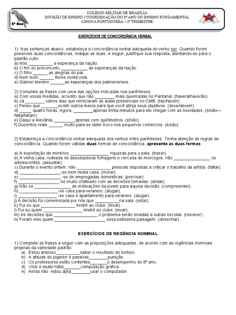 Exercícios de Regência Nominal | PDF | Gramática | Sintaxe