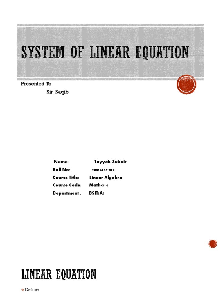 System of Linear Equation | PDF