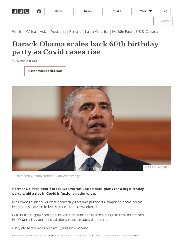 Barack Obama Scales Back 60th Birthday Party As Covid Cases Rise - BBC ...