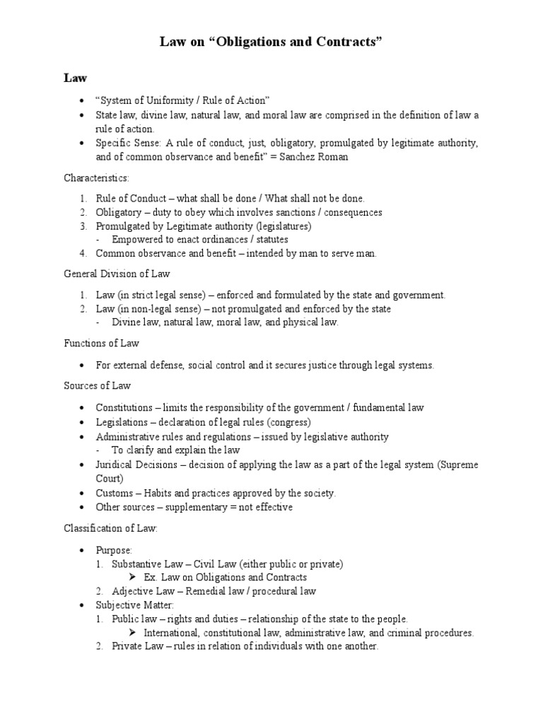 Overview of Obligations and Contracts | PDF | Law Of Obligations ...