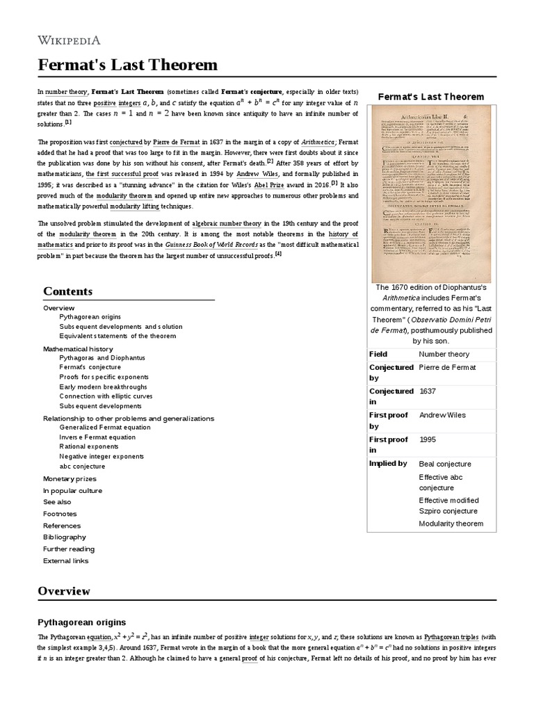 Farmat's Last Theorem | PDF | Fermat's Last Theorem | Mathematics