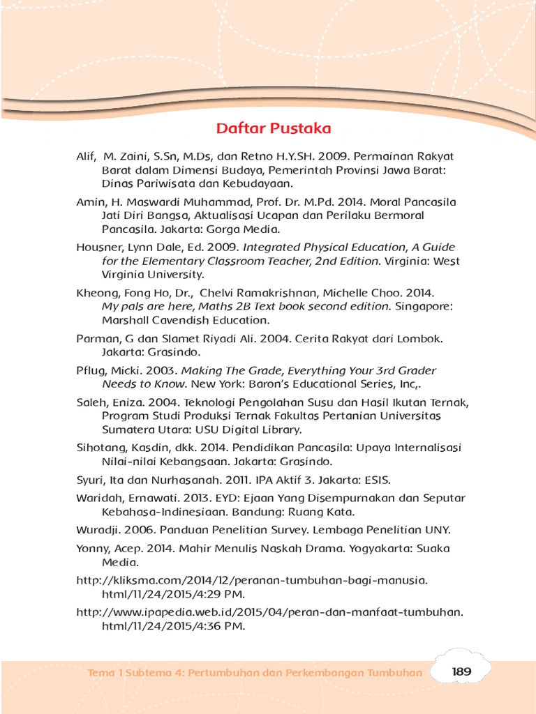 Daftar Pustaka Buku Tematik Kelas 3 | PDF