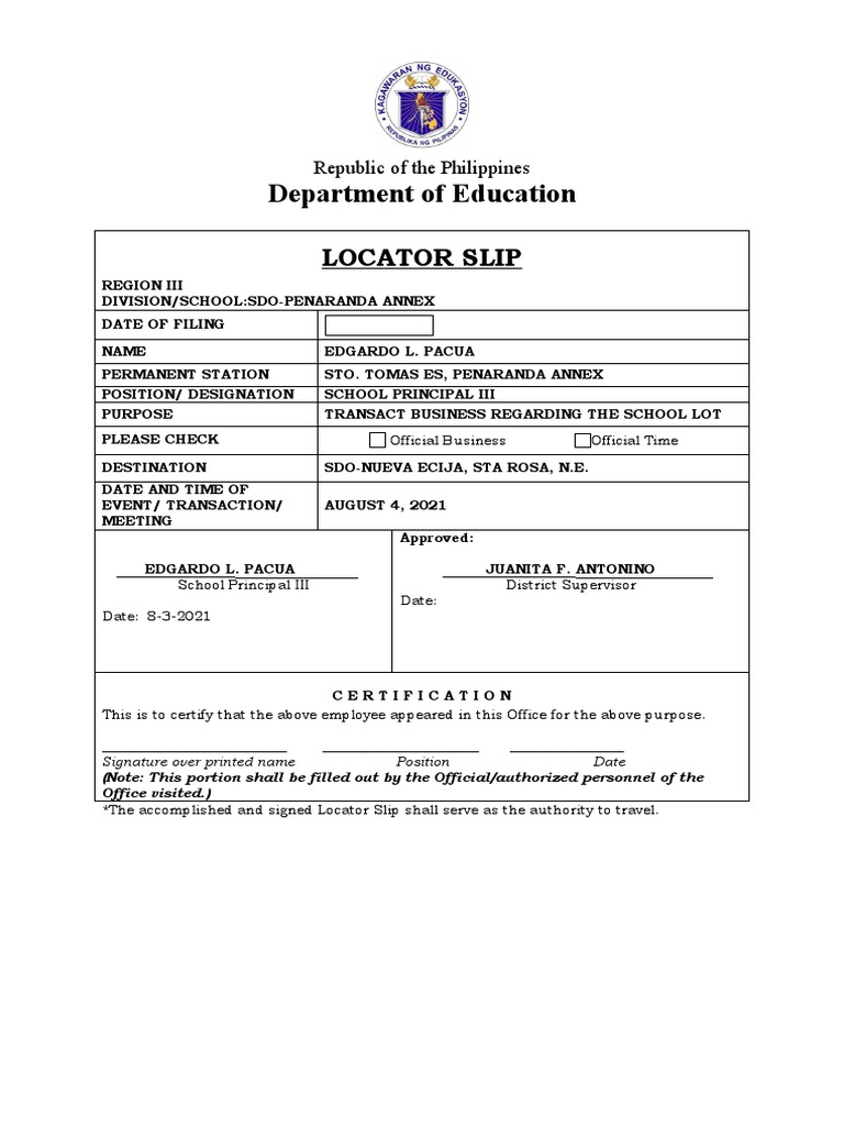 Locator Slip for School Transactions | PDF
