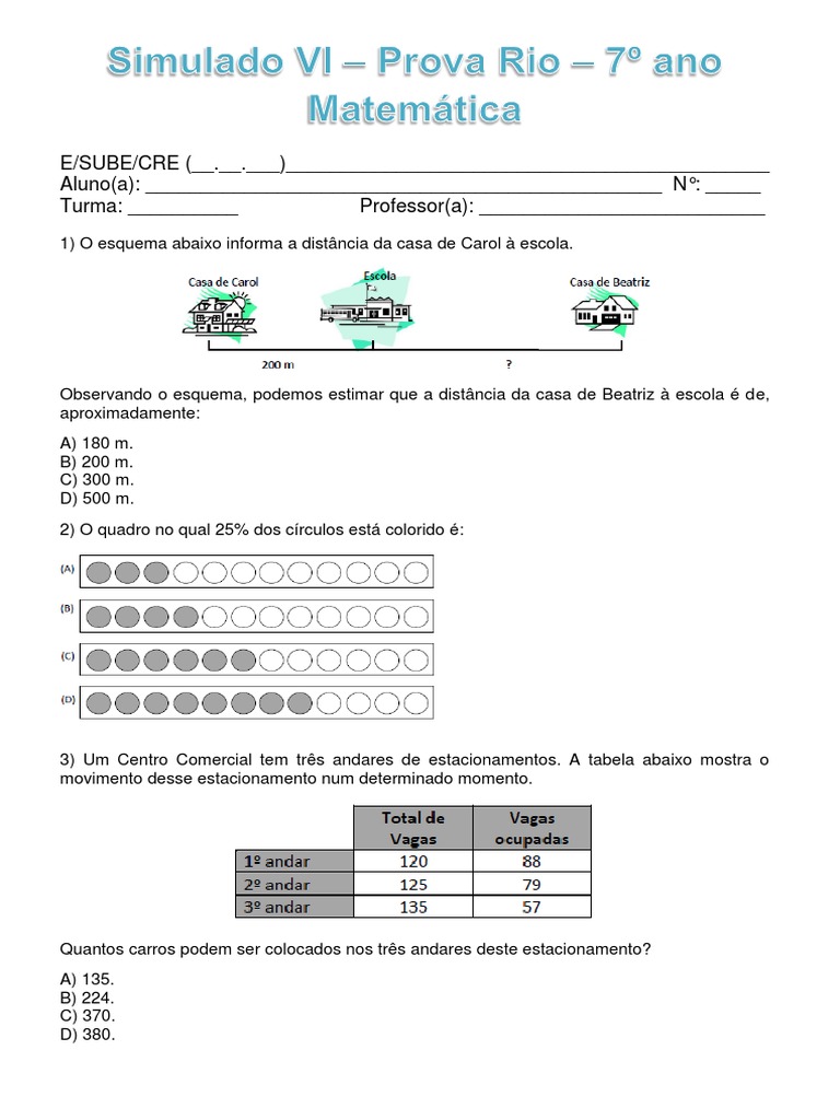 Simulado de Matemática 7º Ano | PDF