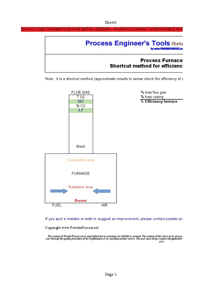 Process Furnace Efficiency Shortcut Calculation PDF Furnace
