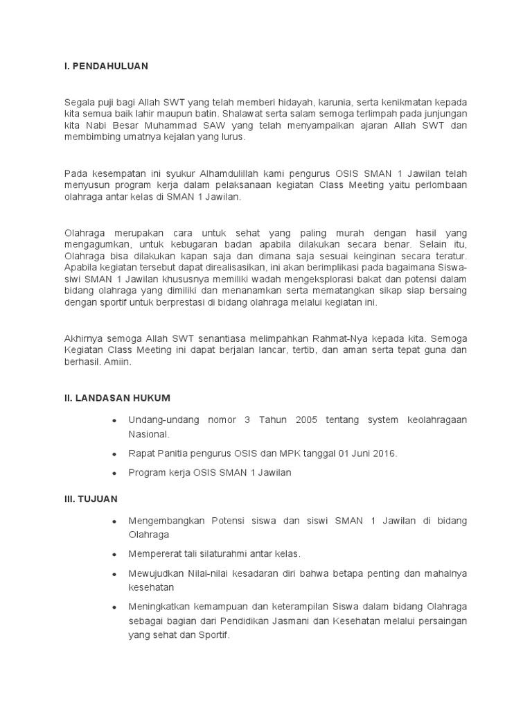 Contoh Proposal Class Meeting | PDF