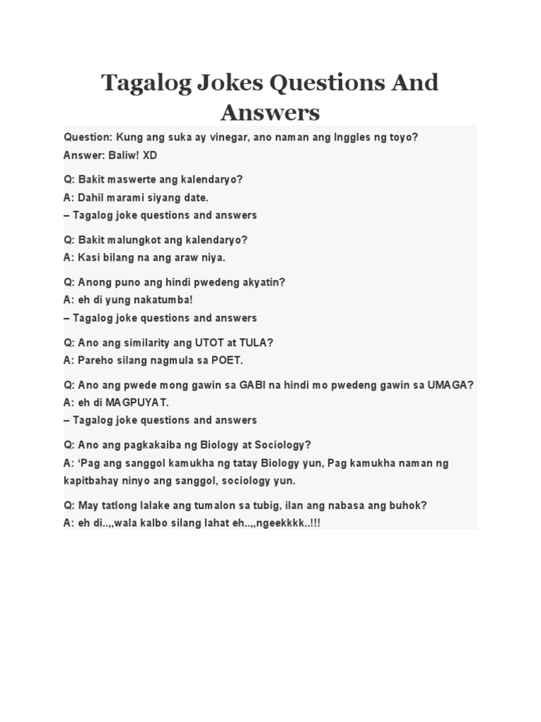 Tagalog Jokes Questions and Answers | PDF