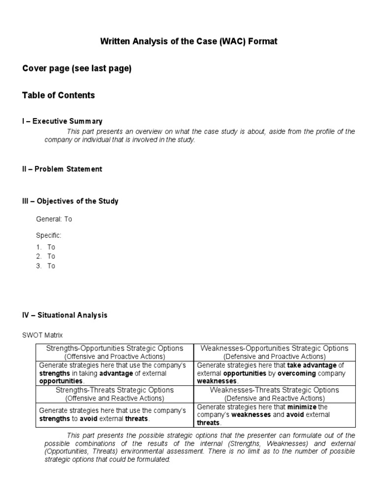 WAC Format for Case Analysis | PDF | Business | Cognition