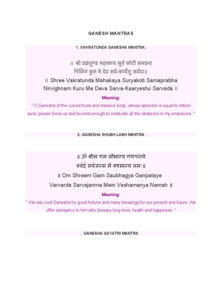 Ganesha Mantras and Their Meanings | PDF | Self-Improvement | Religion ...