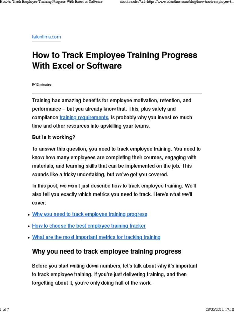 How To Track Employee Training Progress With Excel or Software PDF