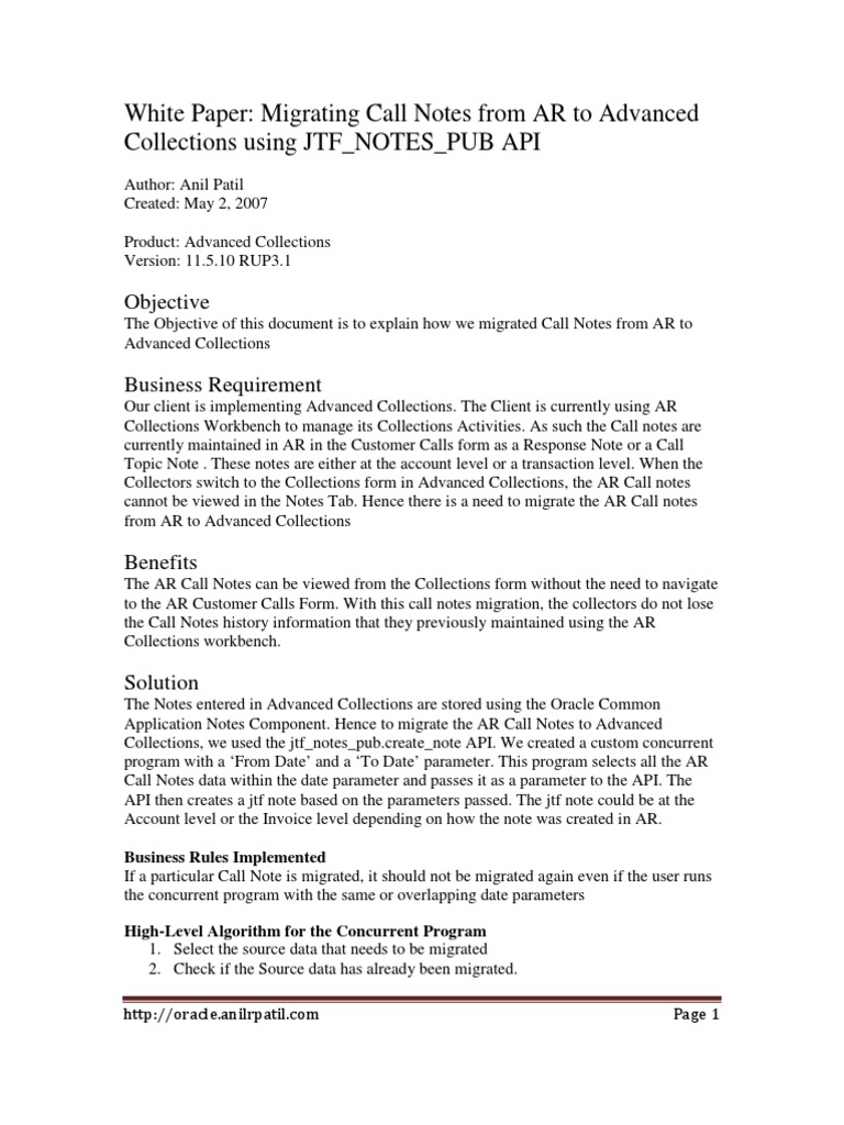 Call Notes Migration | PDF