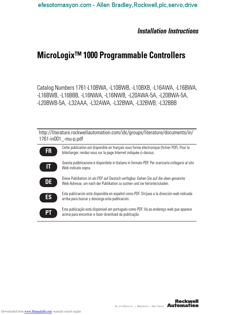 Micrologix™ 1000 Programmable Controllers: Installation Instructions ...