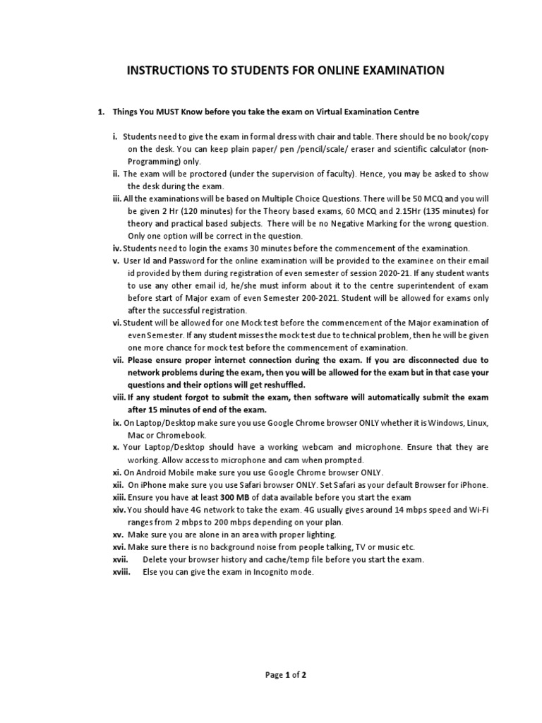 Online Exam Instructions for Students | PDF | Test (Assessment ...