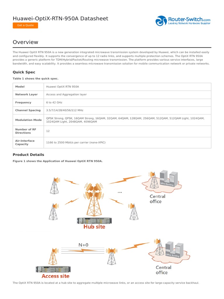 Huawei OptiX RTN 950A Overview | PDF | Computer Network | Ethernet