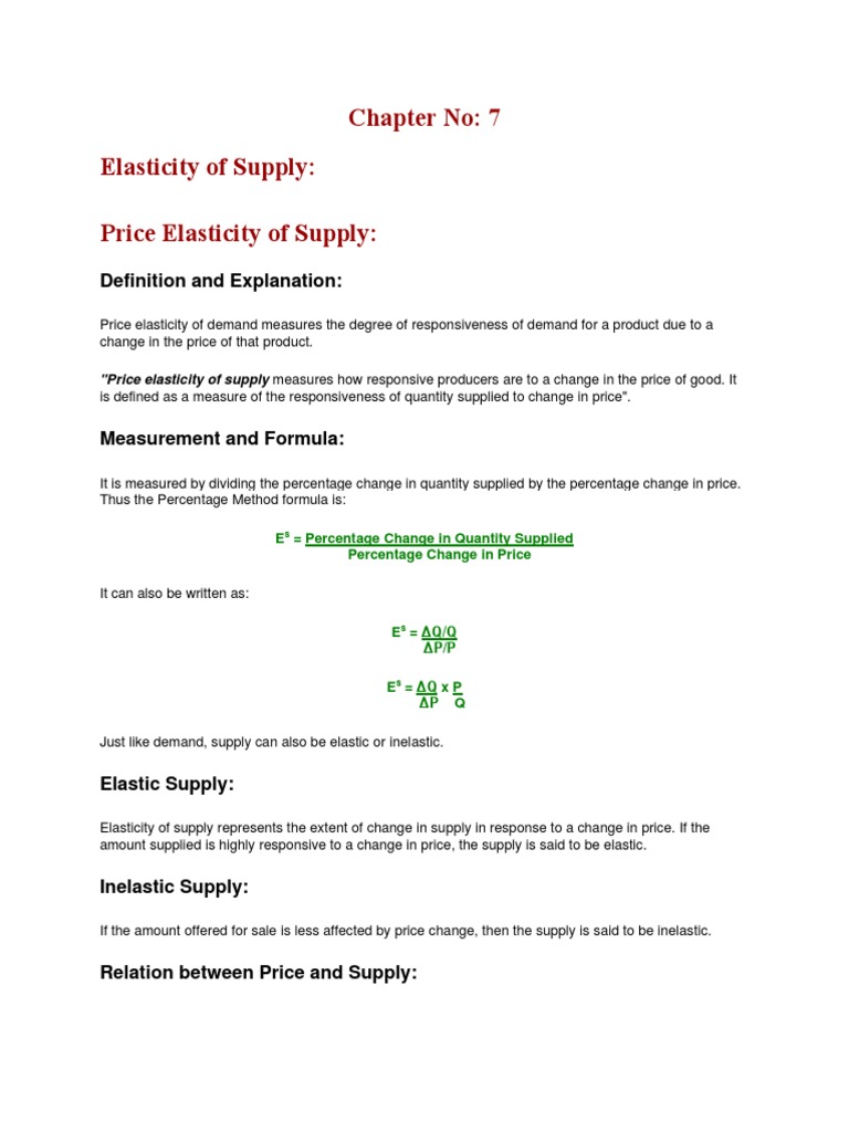 Chapter No 7 Elasticity of Supply Price Elasticity of Supply PDF