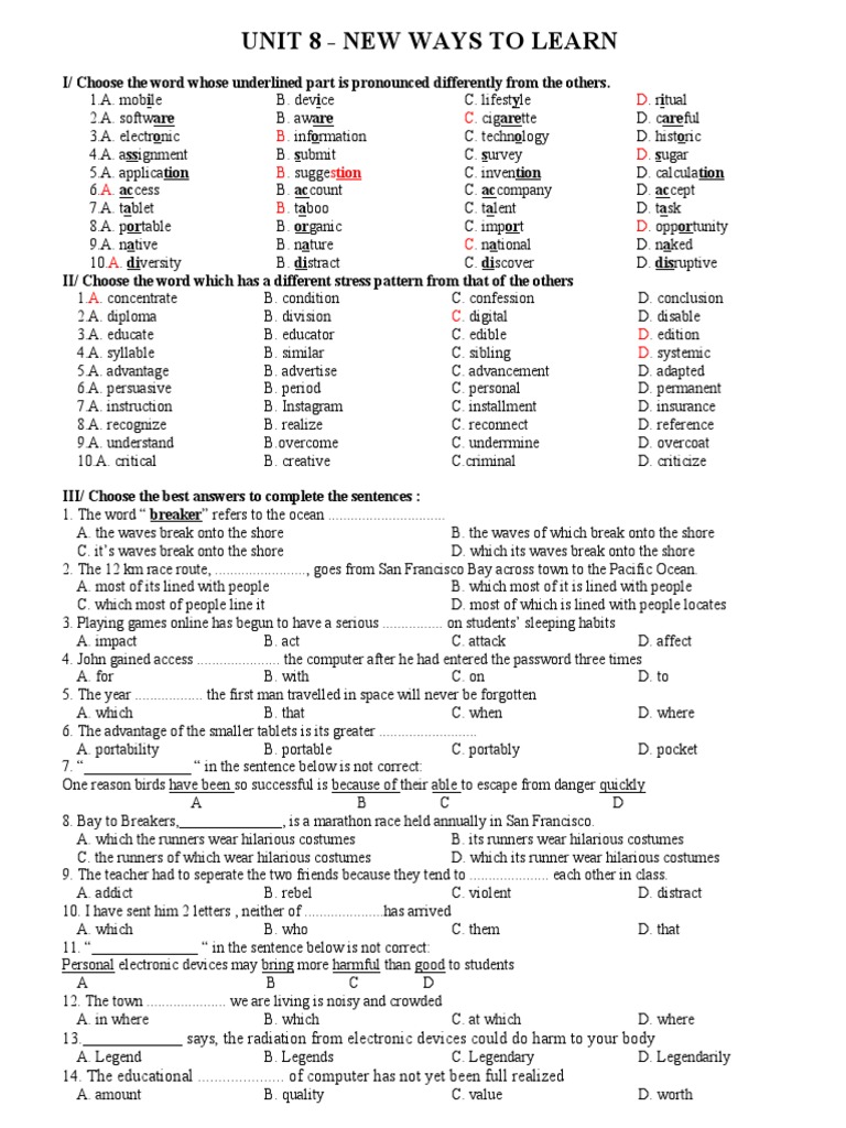 Exploring New Ways to Learn English Through Exercises on Pronunciation, Grammar, Vocabulary and