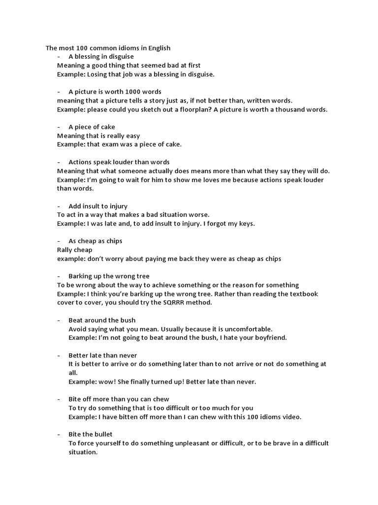 Top 100 Common English Idioms | PDF